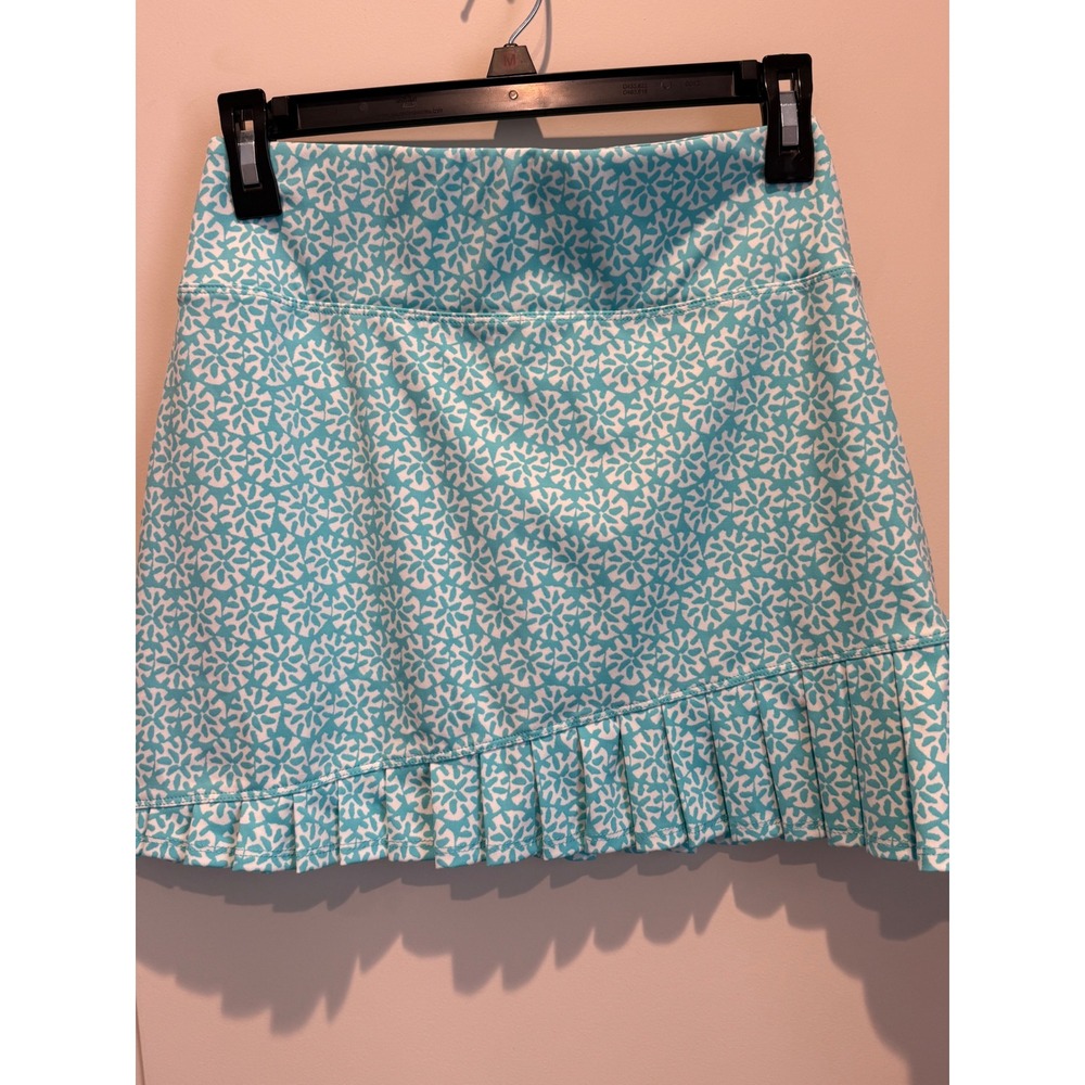 Sigrid Olsen Golf & Tennis Skort Turquoise White Floral Pleated Ruffle XS